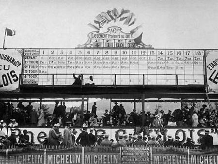 Vue du tableau des temps après le 3ème tour de Théry, 1905