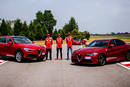 Sebastian Vettel, Kimi Räikkönen, Antonio Giovinazzi et l'Alfa Romeo Giulia