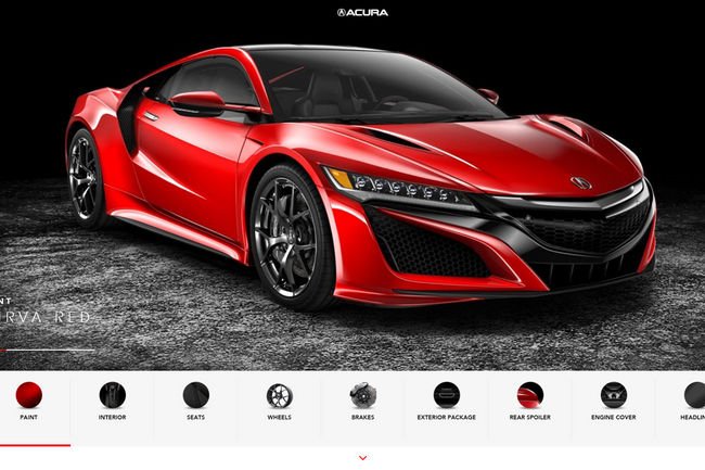 Le configurateur de l'Acura NSX est en ligne