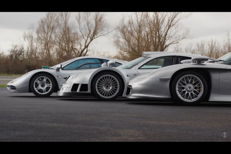 Les McLaren F1, Porsche 911 GT1 et Mercedes CLK GTR réunies en piste