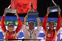 Giancarlo Fisichella et Gianmaria Bruni sur le podium de Sao Paulo